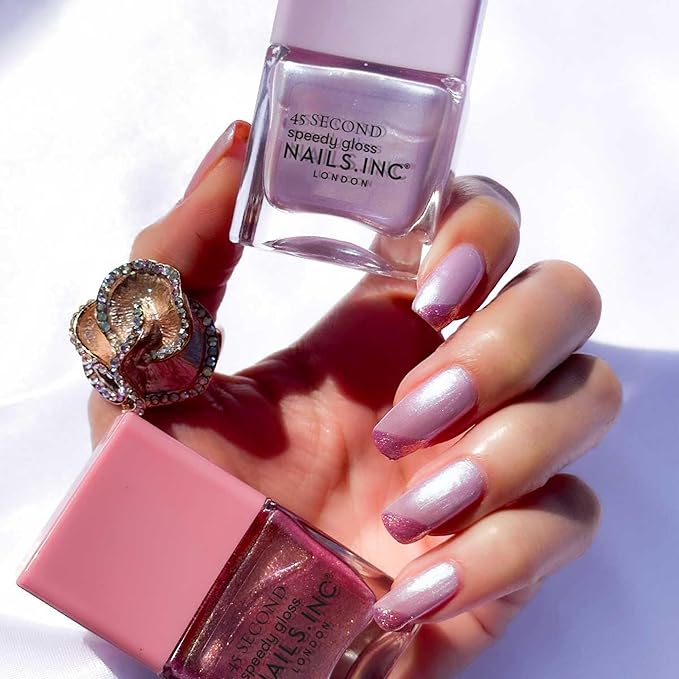 Nails Inc 45 Second Speedy Gloss, Ruby, Pink Shimmer, Metallic, No Chip, Long Lasting, Quick Dry, Air Dry, Professional Manicures & Pedicures, Fingernails & Toenails, Vegan Nail Polish, 0.47 Fl Oz