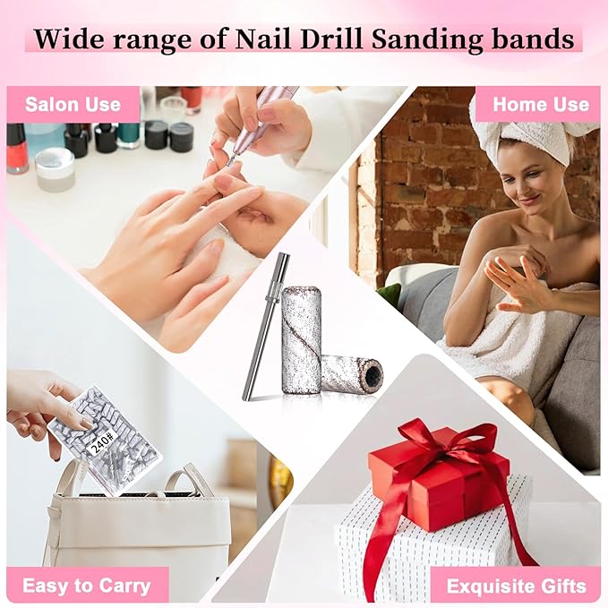 100 Pcs Small Sanding Bands for Nails 240 Grit - Extreme Fine With 3.1MM Mandrel Bit, Upgrade Mini for Natural, Acrylic Gel Manicures and Pedicure