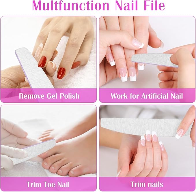 Nail File: 100/180 Gritfor Nails, 10 Pcs Zebra Doubled Sides Coarse Finger Nail Filer for Acrylic and Extension Gel Removal Manicure Kit Salon Home Use Nail Files (Halfmoon, Count, 10, 100/180 Grit)