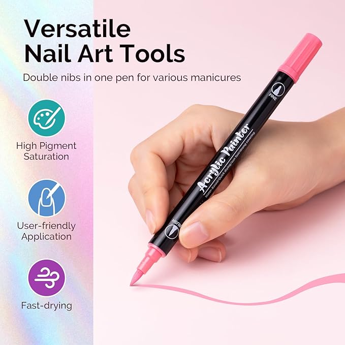 MelodySusie Nail Art Pens Set, 12 Colors Double-Ended Nail Polish Pens for Nail Art, Dual Tip, Nail Dotting Tool, Drawing Pen for Nail Design, Manicure Nail Pens for Salon and DIY at Home