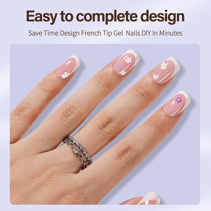 Misssix XBASICTIPS French Tip Press On Nails, 150Pcs French Gel Nail Tips Short Square, Soft Gel Pre-shaped No Need to File 3 in 1 Tips, Fake Nails for Nail Art DIY Extension Designs 15 Sizes