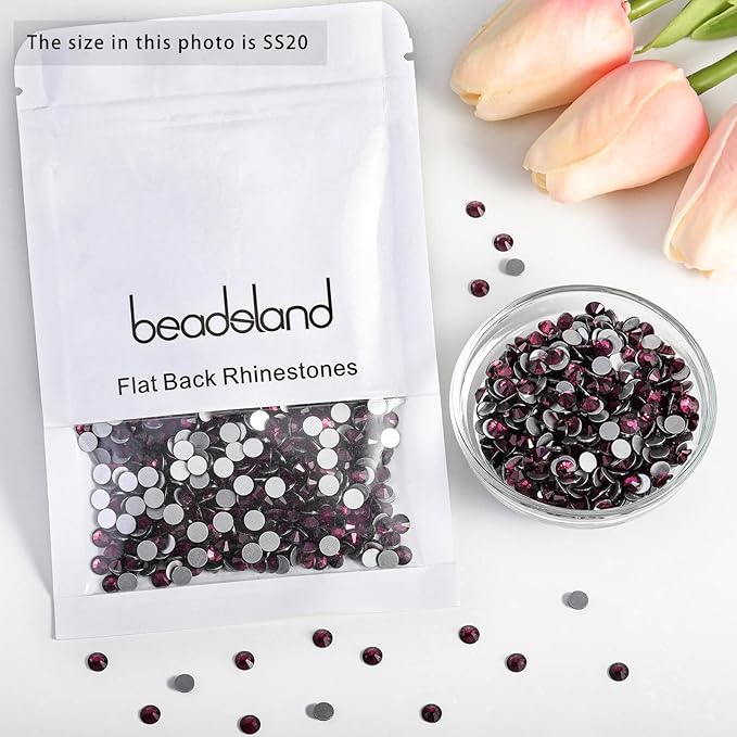 Beadsland 2880pcs Flat Back Crystal Rhinestones Round Gems for Nail Art and Craft Glue Fix, Amethyst, SS20,4.6-4.8mm