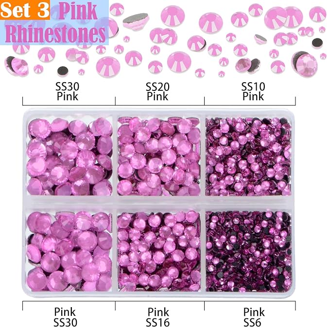 LPBeads 10000pcs Hotfix Rhinestones Flatback Glass Red Pink Fuchsia and Rose Rhinestone with Tweezers and Picking Pen for Crafts Clothes Nail Art