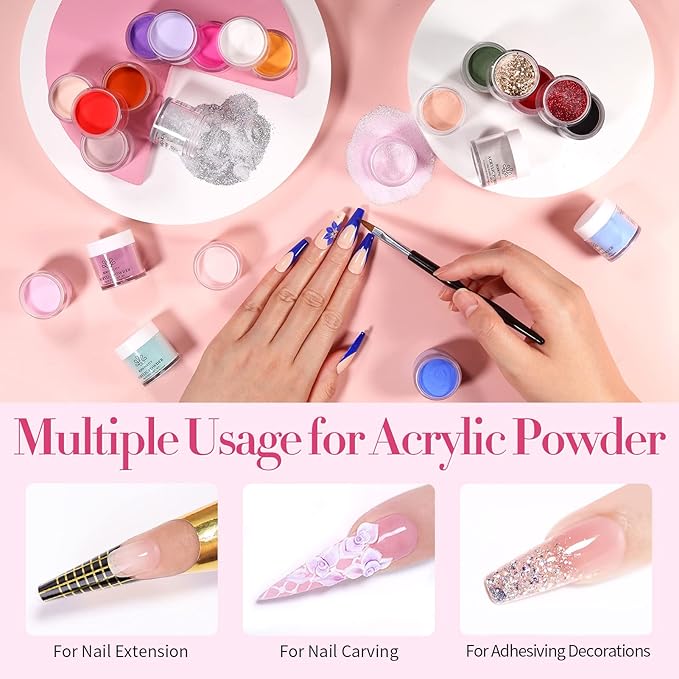 BORN PRETTY Acrylic Powder Set-24 Colors Acrylic Nail Powder Set All Seasons Colors Pigmented Powders for French Nail Extension Valentines Day Gifts for Women Home DIY & Salon No Lamp Needed