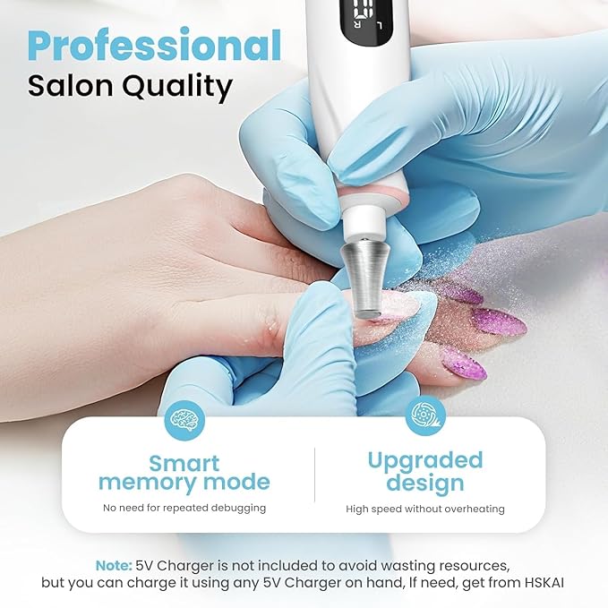 Nail Drill Kit, Electric Nail File with LCD & Lamp, Long-Lasting Thick Toenail Grind, Rechargeable & Cordless Toe Nail Care Tools for Women & Men Manicure and Pedicure Gifts