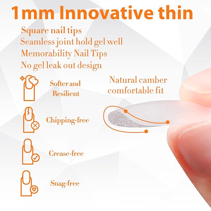 UNA GELLA Short Square Fake Nails Tips Full Matte 504 pcs Square Press on Nails Pre-shape for Full Cover Acrylic Nails French False Nails 12 Sizes False Soft Gel Tips