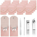 16 Sets Travel Manicure Set Professional Nail Clipper Kit Bulk,4 in 1 Adult Stainless Steel Travel Manicure Kit with Case Individually Wrapped Nail Clippers Bulk for Homeless,Hotel,Charity（Pink）