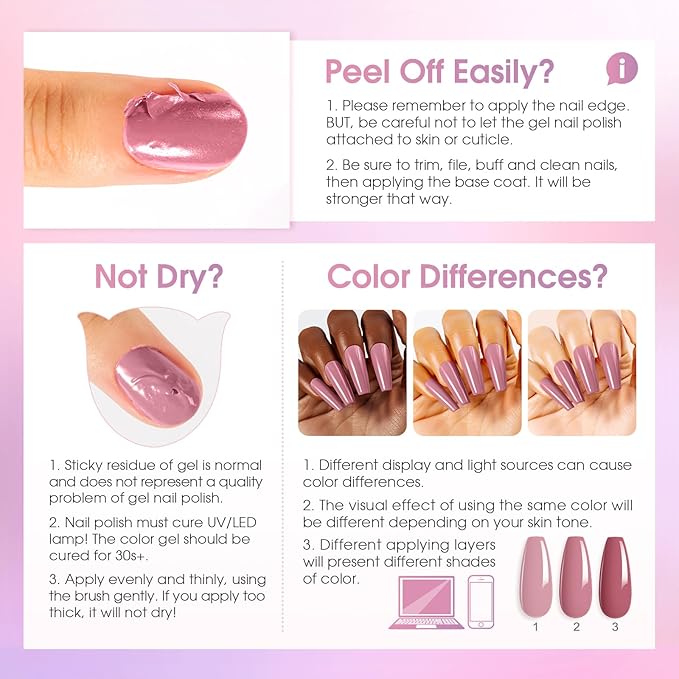 ROSALIND Gel Nail Polish Set, 8 Colors Pink Purple Glitter Gel Polish, Gentle Pink Elegant Purple Classic Gel Polish Collection Nail Art Gift DIY at Home