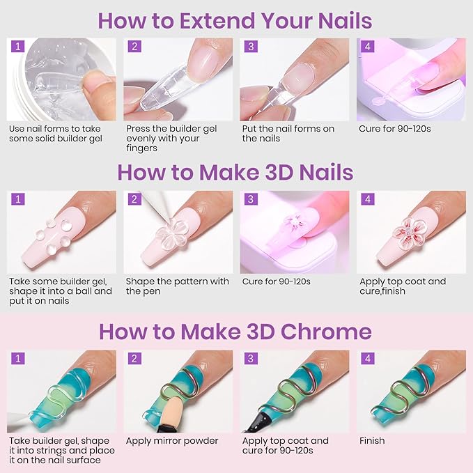 MIZHSE 2pcs Solid Builder Gel for Nails, Clear 3D Nail Gel for Sculpting Non-sticky Hard U V LED Starter Kit DIY Home Salon