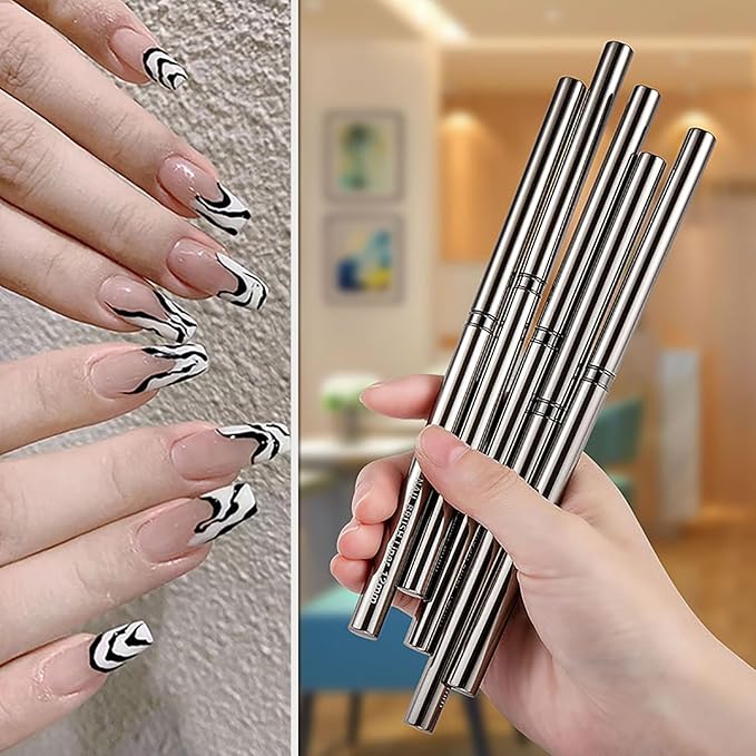SILPECWEE 5pcs Nail Liner Brush (6,9,12,15,18mm) Thin Nail Art Brush Finger Nail Paint Brush Nail Detail Brush Nail Design Brushes Nail Pen Acrylic Manicure Brush Tools