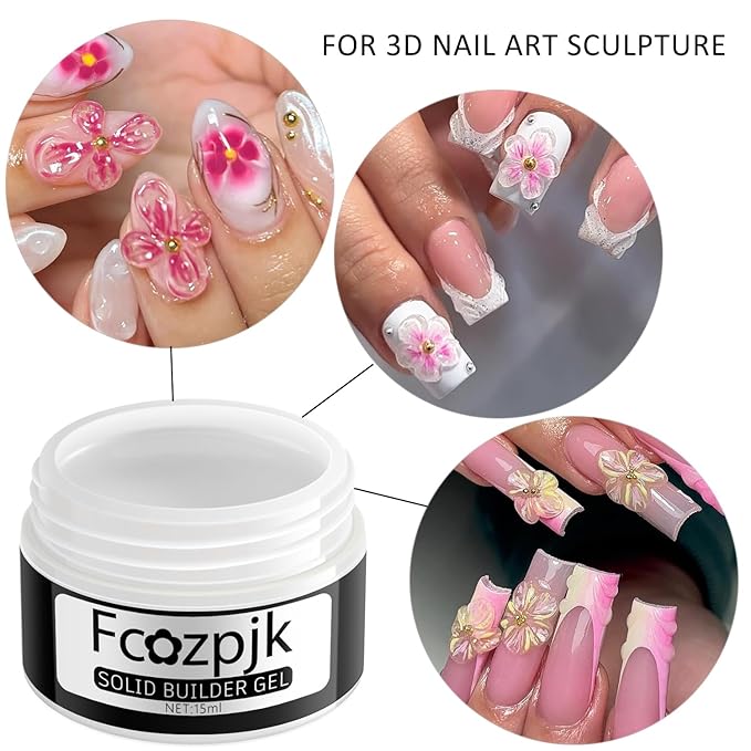 Solid Builder Gel for Nails, Pearly White & Clear Solid Builder Gel Non-Sticky Hard Gel for Nails with Silicone Carving Pen 3D Sculpting Gel Iridescent Nail Gel Manicure Salon Supplies
