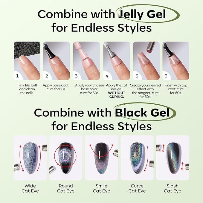 modelones Cat Eye Gel Nail Polish Glitter Green Polish with Magnet Sparkle Galaxy Series Nail Polish Soak Off Led Reflective Nail Art Gel Top Coat Manicure Salon DIY 15 ML