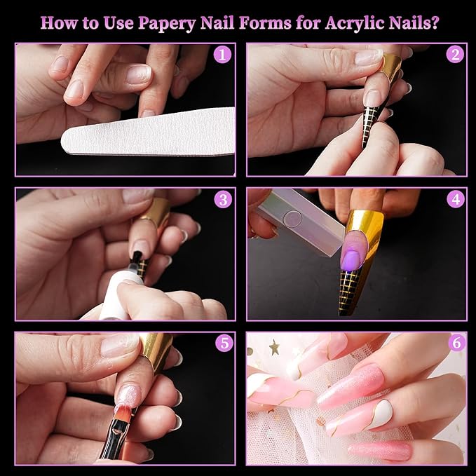 120 PCS Dual Nail Forms with 100 PCS Nail Forms for Gel Nail Poly 24 PCS Duet System Forms, Full Cover Long Coffin Nail Forms for Builder Gel Nail Art Design Salon&DIY/042