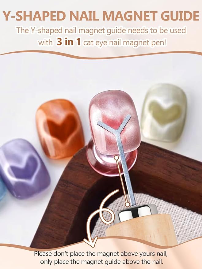 EBANKU 6 in 1 Cat Eye Nail Magnet Tool Set, 6PCS Heart Magnet with Y-Shaped Guide for Cat Eye Gel Polish, Magnetic Nail Art Tool for French Stunning Cat Eye Effect, DIY Manicure Kit