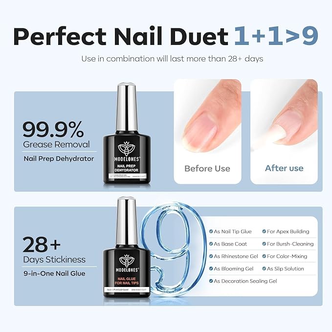 modelones X Nail Gel Kit, Upgrade 15Sizes Gel Nail Tips Short Square, 9-in-One Glue Prep Dehydrator & Portable Led Lamp, 510Pcs Pre-shaped Square Press On Extension Kit DIY Salon Home Gift for Women