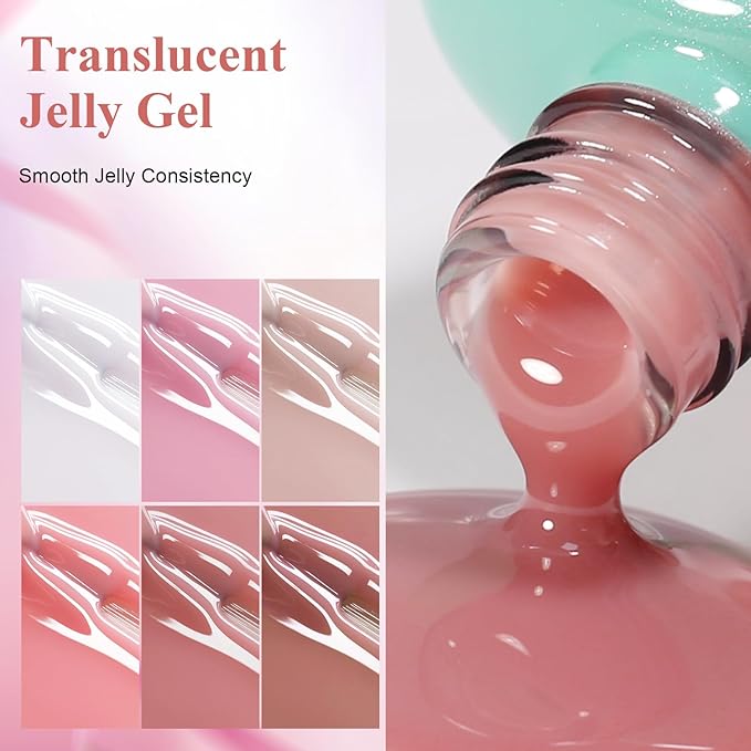 10ml Hema-Free Transparent Jelly Gel Nail Polish Set 6 Colors Sheer Nude Milky White Pink Art DIY Salon Gift for Women