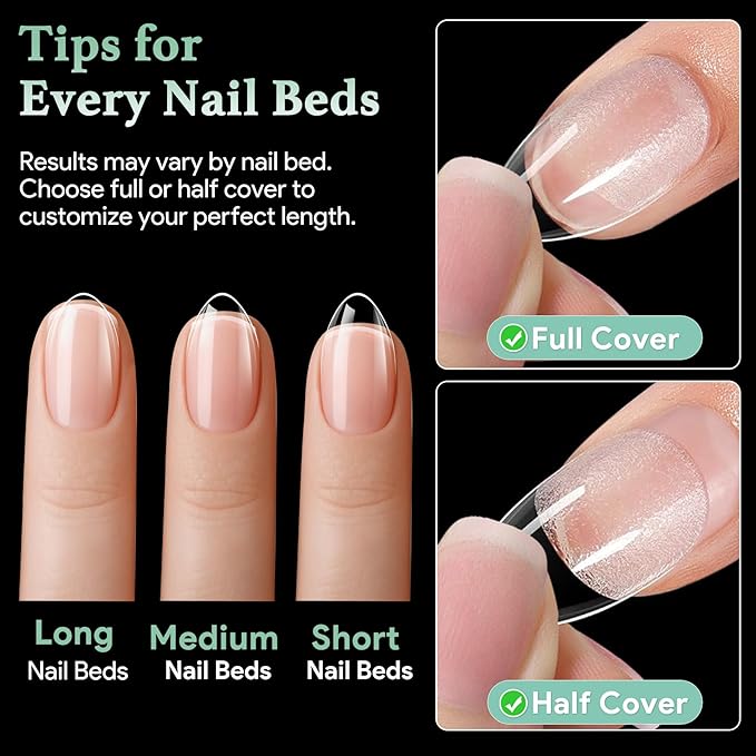 Extra Short Almond Nail Tips - 15 Sizes 330PCS Soft Gel Fake Nails, Half Matte Full Cover Pre-Shaped Clear Press On Acrylic Nails No C Curve for Extension, DIY Home Manicure Beauty Gifts