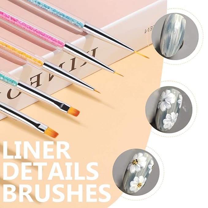 TEOYALL Double-Ended Nail Art Brushes, 5 PCS Nail Design Tools Kit Including Nail Liner Brush and Nail Dotting Pens for UV Gel Nail Home Salon