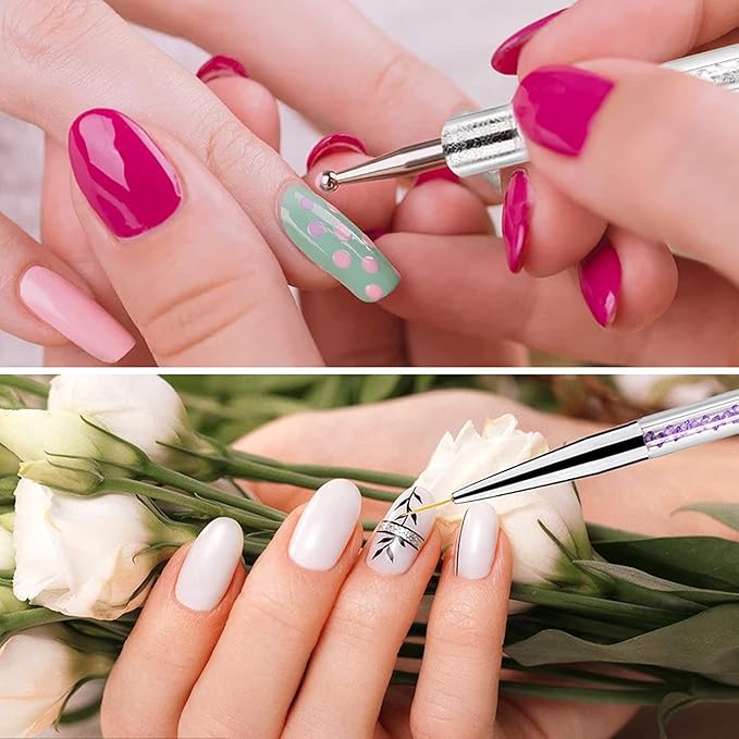 SILPECWEE 10pcs Nail Art Brush Set - Dotting Tools, Liner, Ombre, Clean Up, Design & Acrylic Manicure Brushes for Nail Art & Painting Kit