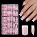 300Pcs Sharp Square French Tip Press On Nails-Anyos Gel Nail Tips Short,No File Need Tips Pre-Designed,Fake Nails for Nail Art DIY 15Sizes(Pink)