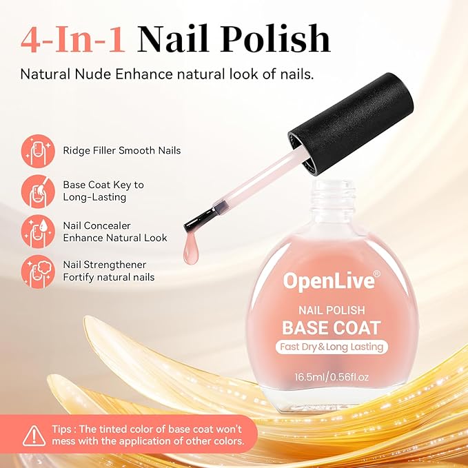 Base Coat Nail Polish Sheer Tinted Nude, Regular Nail Polish Enhances Natural Look, Quick Air Dry for Women Salon DIY Nail Art