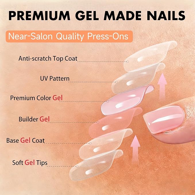 Chrome Peach Pink Press on Nails Short Square, Glazed Short Fake Nails with Sparkle Mirror Design, Shiny Glitter Glue on Nails with Glue, Cute Gel Nail Press ons for Fingernail 30 Pcs