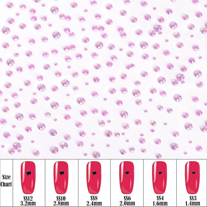 8000pcs Hotfix Rhinestones Flatback,Rhinestones for Crafts Clothes Mixed 6 Sizes, Hotfix Crystals with Wax Pencil Kit, SS3-SS12,Lt. Rose