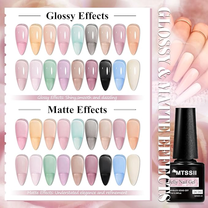 MTSSII 18PCS Jelly Gel Nail Polish Set Blue Pink Gel Polish Kit Nail Art Gift Set Clear Translucent Gel Polish Set Manicure Kit UV LED Soak Off for Home Salon Gift