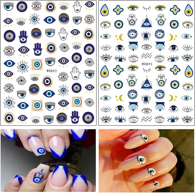 Eyes Nail Art Stickers, Funny Eye Nail Decals 3D Self-Adhesive Nail Art Design, Eyelash Eye Nail Sticker Special Acrylic Nails Supplies for Women Girls Manicure Charms Decoration Nail Decal (8 Sheets)