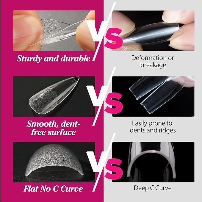 UNA GELLA Long Stiletto Nail Tips 504PCS, Full Cover Pre-Etched Long Stiletto Clear Fake Nails Tips, Sturdy Acrylic Press on Nails, No C Curve Soft Gel Tip for Nail Extension DIY Nail kit 12 Sizes