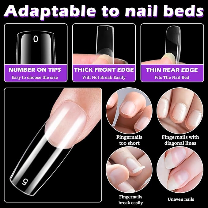 LoveOurHome 360pc Long Square Nail Tips Clear Fake Nails Square Gel Nail Tips Full Cover Acrylic Nails Clear Press on Nails Long False Nail 15 Sizes Fingernails for Gel Nail Extension