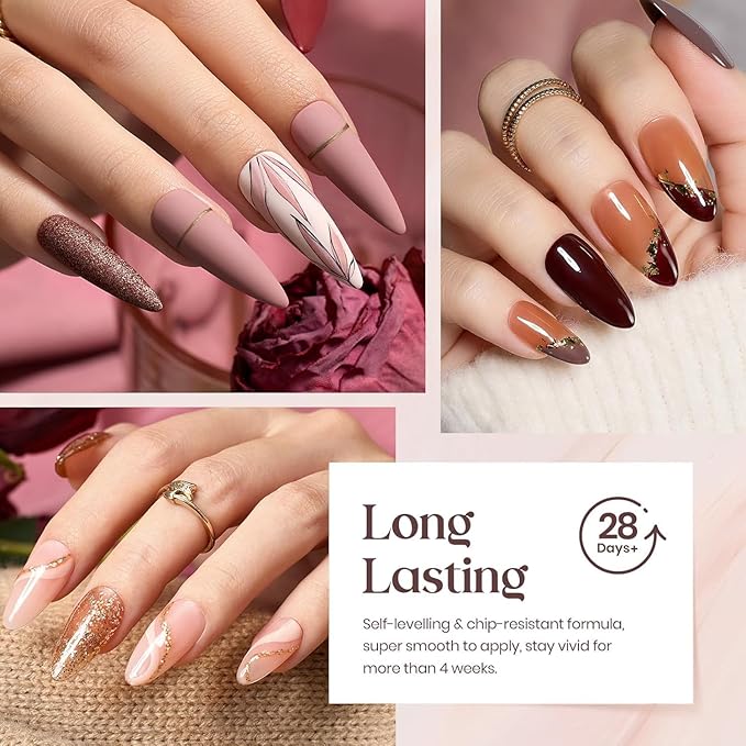 Beetles Gel Nail Polish Set 36 Colors Nail Gel Polish Kit Burgundy Red Blue Green Brown Gold Glitter Pink with Base Top Coat UV LED Needed Manicure Gifts for Women Neutral Elegance