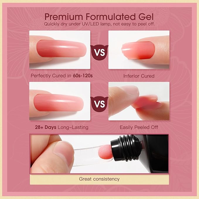 ROSALIND Nude Pink Christmas Poly Nail Gel, 2 oz Extension Rose Pink Neutral Builder Pink Gel Quick Building, Gel Acrylic Poly in Tubes for Nail Extension