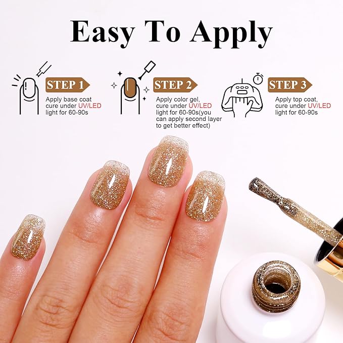 Imtiti Champagne Gold Glitter Gel Polish, LED U V Soak Off Shimmer Sparkle Nail Gel Polish DIY Nail Art Starter Kit for Women Girls 10ML