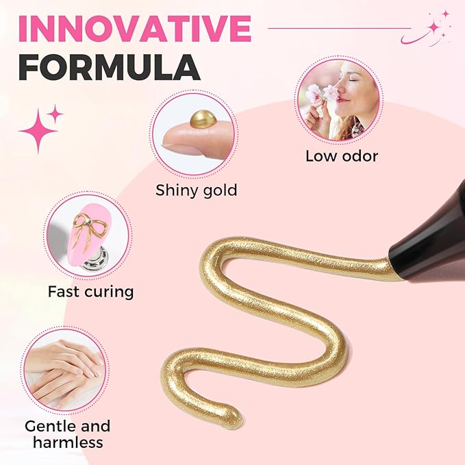 UNA GELLA Metallic 3D Gel Nail Art Bronze Gold 15g No Wipe Sculpting Chrome Gel Nail Polish for Drawing, Molding, Charms and Gems Decoration Lamp Curing Needed