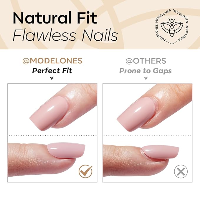 Modelones Extra Short Press on Nails, Milky White Squoval Fake Nails, Reusable Nail Kit with Nail Glue Adhesive Tabs Mini Nail File, Nails Press Ons 32Pcs 16 Sizes, Spring Women Girl Gift