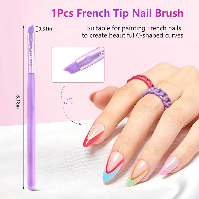 BQAN Nail Art Brushes Set，5pcs Nail Brushes for Nail Art with Flat, Round, French Gel Brushes & 2 Liner Brushes，Nails Design Tools for Home DIY or Professional Salon Use