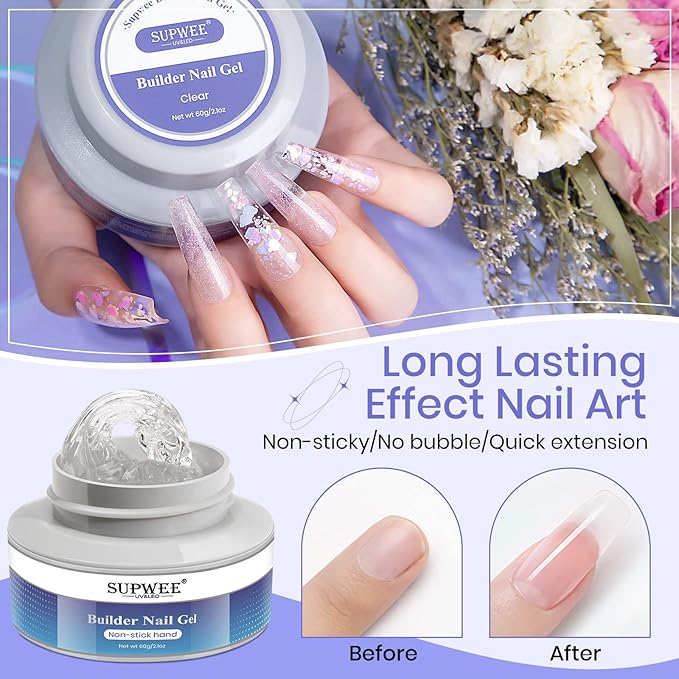 3D Nail Gel 60G Clear Nail Builder Gel Hard Gel for Nails Large Capacity Solid Builder Gel Modeling Non-Sticky 3D Sculpting Gel for Nail Carving Strengthen Nail Art DIY at Home