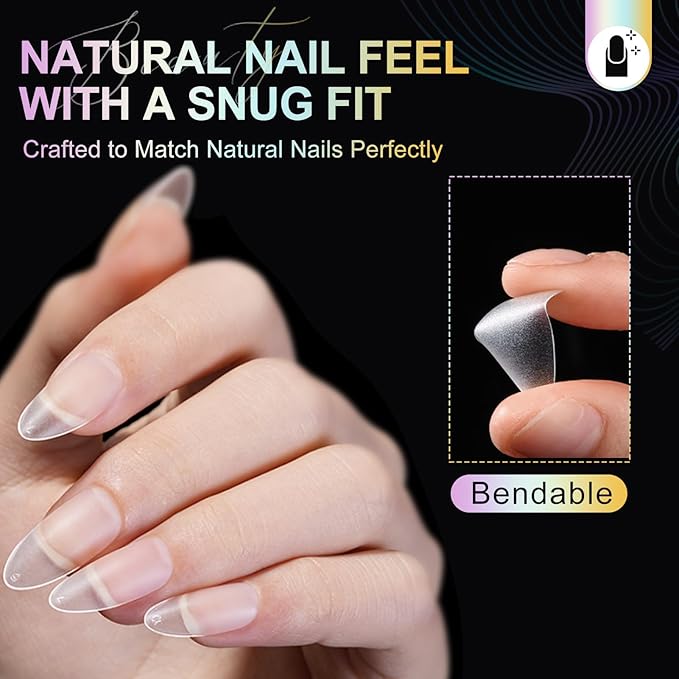Medium Almond Nail Tips 240Pcs 15 Sizes, Pre-Etched Soft Gel Nail Tips Double-Sided Matte Full Cover False Nail Tips Press on Acrylic Nails Glue on Nails DIY Nail Extension Salon