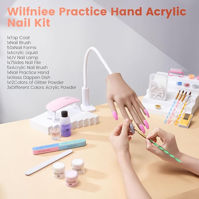 Practice Hand for Acrylic Nails Kit: Fake Silicone Hands Nail Mannequin Hand for Nail Extensions Caving - Flexible Manicure Hand Set for Beginner Salon Home