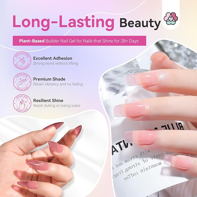 SAVILAND Builder Nail Gel 24 Colors: Castor Oil & Vitamin E Builder in a Bottle Translucent Color Hard Gel for Nails Strengthener Extension Care Repair Home Salon Professionals