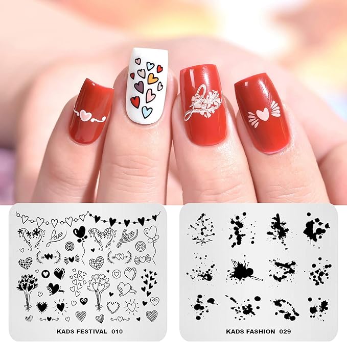 KADS 6 Nail Stamping Plates Set +1 Nail Template Organizer Case Nail Stamp Set Nail DIY Tool