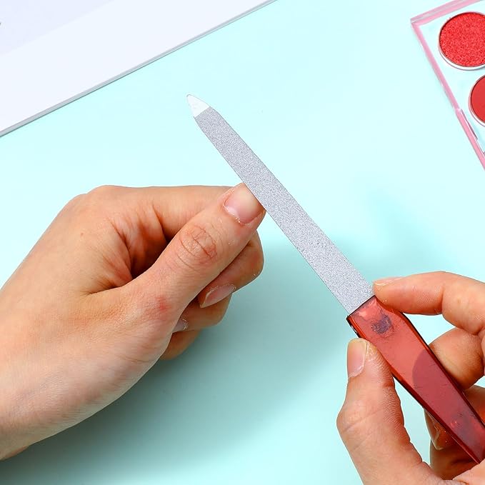 6-Pack Small Nail File, Pointed Stainless Steel Metal Fingers File, Diamond Non-Slip Handle Foot Nail Files Fingers Travel Double-Sided Sapphire Sand Trimmer for Men Women's Natural Nails