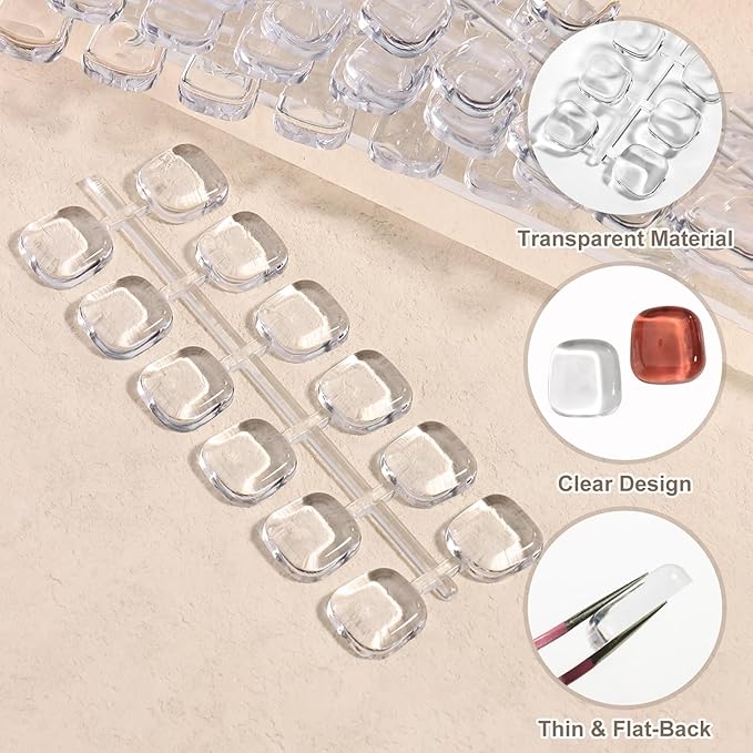 240Pcs Solid Rounded Square Nail Polish Swatches Mini Display Cards Crystal Clear Glass Nail Color Swatch Dots Chart Tips for Nail Salon Training Practicing Beginners Professionals