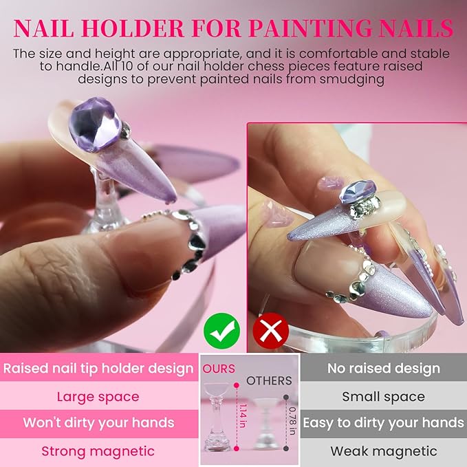 Nail Stand For Press Ons Extra-high Tip Holder For Painting Art Magnetic Acrylic Fake Nail Display Practice, Heart Shape with 200 PCS Double Sided Tape, Nail Supplies For Beginners Home Salon