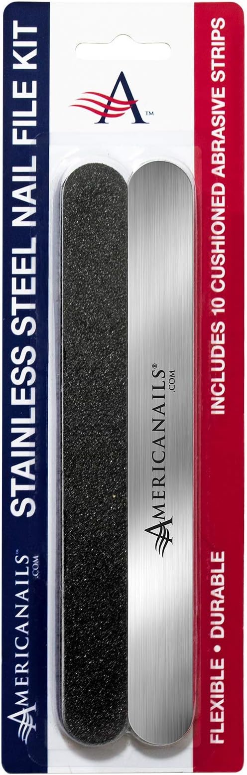 Americanails Stainless Steel Nail File Kit with EasyPeel Cushioned Abrasive Strips