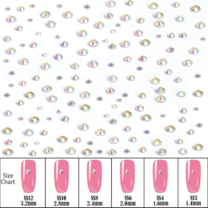 NCB Hotfix Iron on 8000pcs Crystal Rhinestones Round Gem for Crafts Decoration DIY Jewelry Making with a Picking Pen (Crystal AB, 6Sizes SS3-SS12)