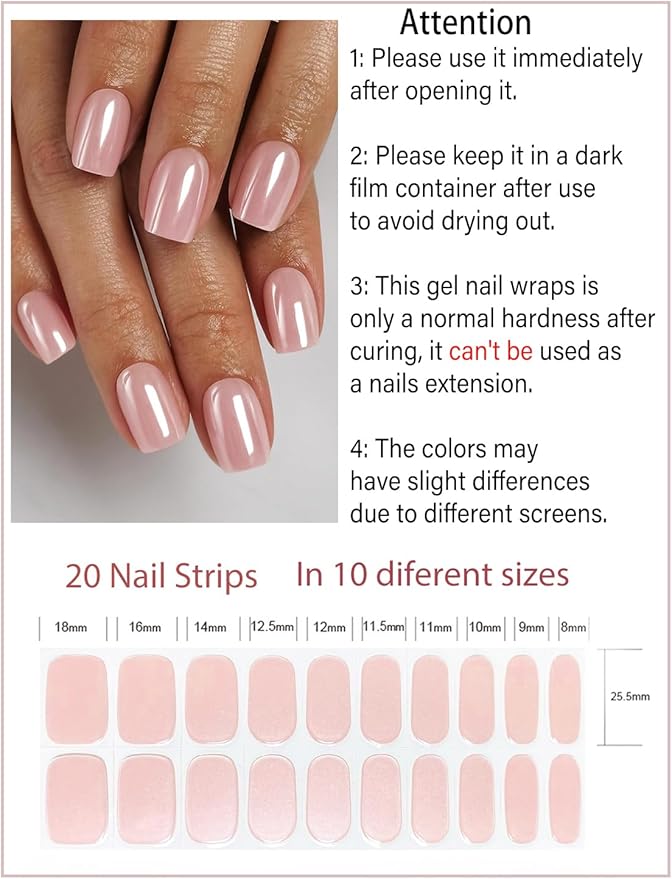 Semi Cured Gel Nail Strips, 20pcs Glazed Donut Pink Gel Nail Stickers for Home Nails DIY