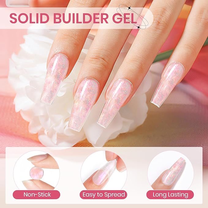 Solid Sculpture Builder Gel, Aurora Pink 3D Nail Gel White Non-Stick Hand Nail Extension Gels for Carving Patterns Decoration Hard Gels for Nails Mnicure DIY at Home 14g(0.49 oz)
