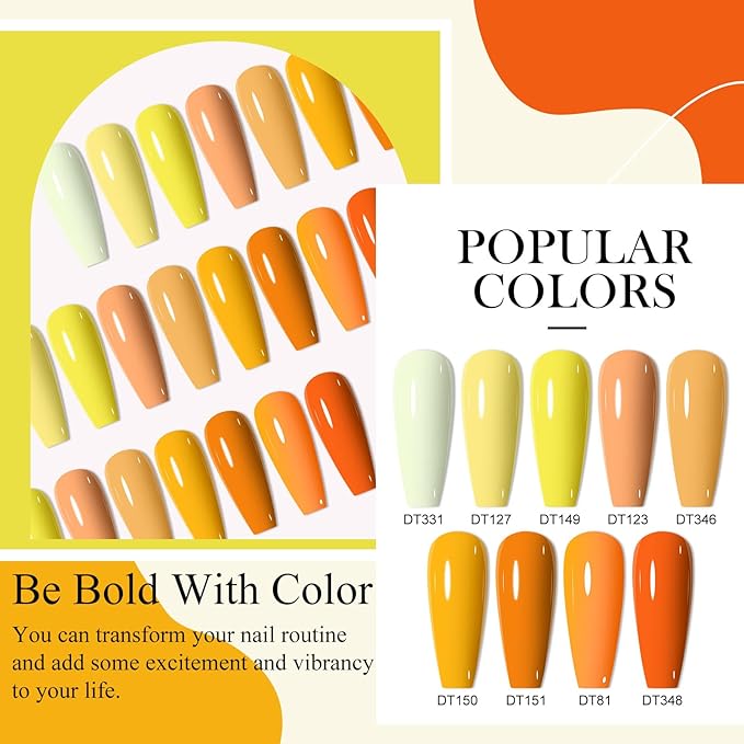 MEET ACROSS 12pcs Gel Nail Polish Set,Soak Off UV LED Lamp Gel Nail Polish Kit,Fashion Shimmer Nail Art Design Gifts for Women Manicure Salon (Yellow)